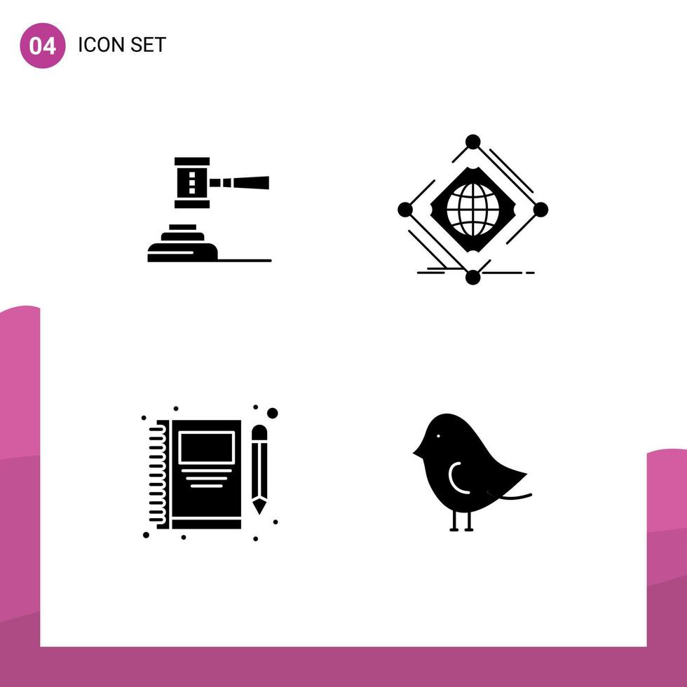 Modern Set of 4 Solid Glyphs and symbols such as law global court judge net Editable Vector Design Elements