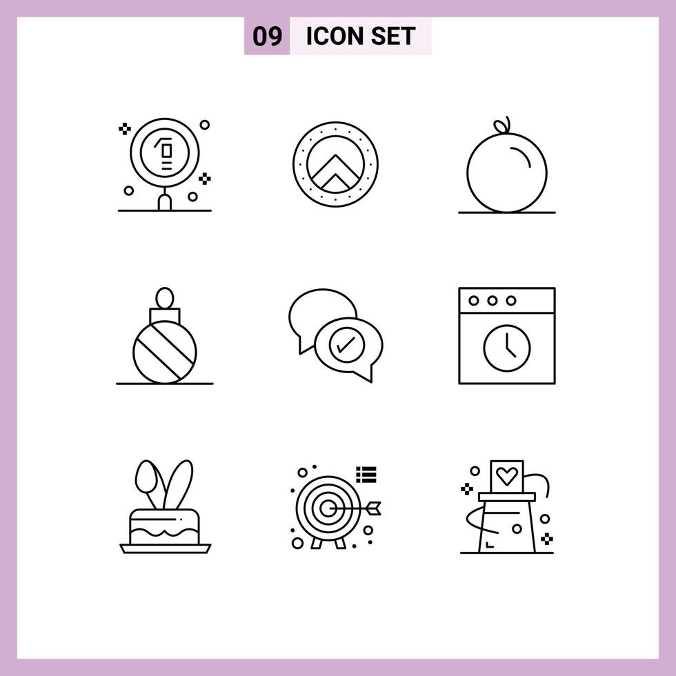 Pack of 9 Modern Outlines Signs and Symbols for Web Print Media such as mail chat fruit decoration christmas Editable Vector Design Elements