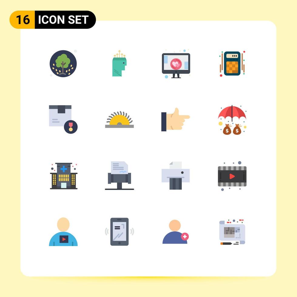 Modern Set of 16 Flat Colors and symbols such as achievement interface psychology interaction screen heart Editable Pack of Creative Vector Design Elements