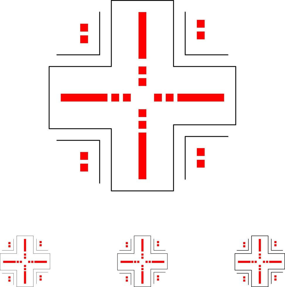 conjunto de iconos de línea negra en negrita y delgada del servidor de mainframe del centro de datos de la base de datos informática vector