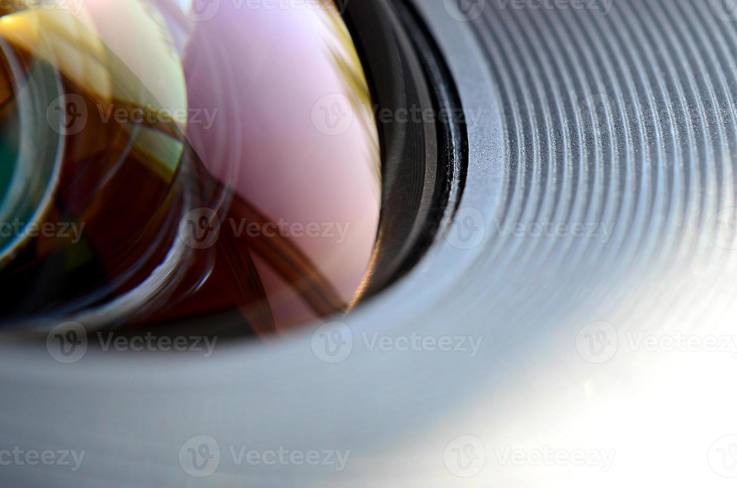 Photo Camera lens close up macro view. Concept of photographer or camera man job