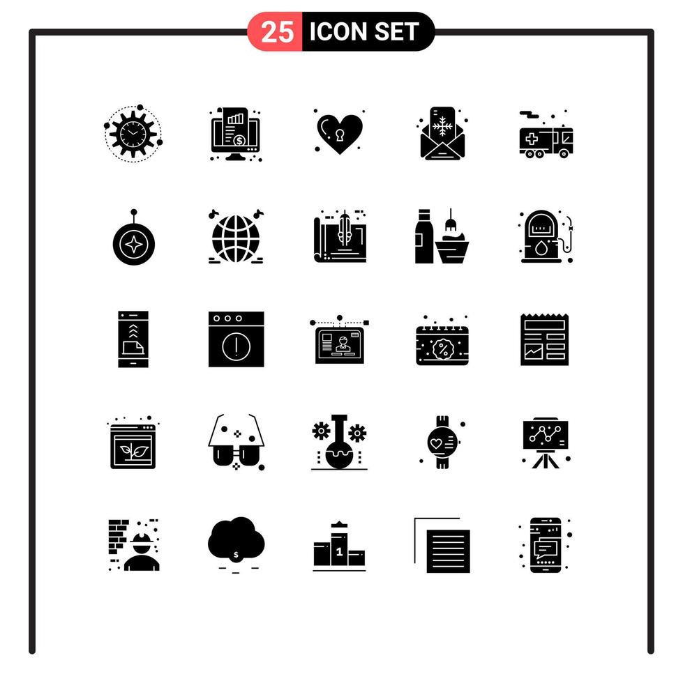Pictogram Set of 25 Simple Solid Glyphs of message christmas chart mail love Editable Vector Design Elements