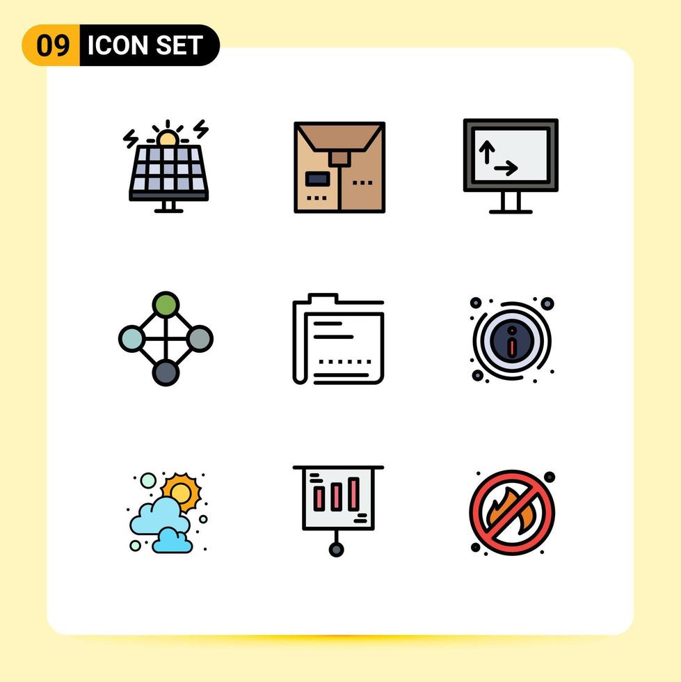 Filledline Flat Color Pack of 9 Universal Symbols of file data tv content topology Editable Vector Design Elements