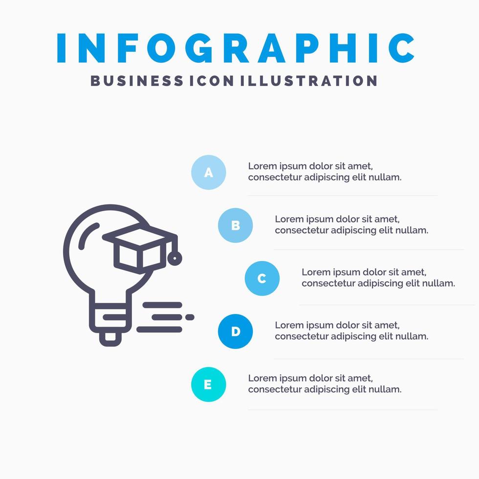Bulb Cap Education Graduation Line icon with 5 steps presentation infographics Background vector