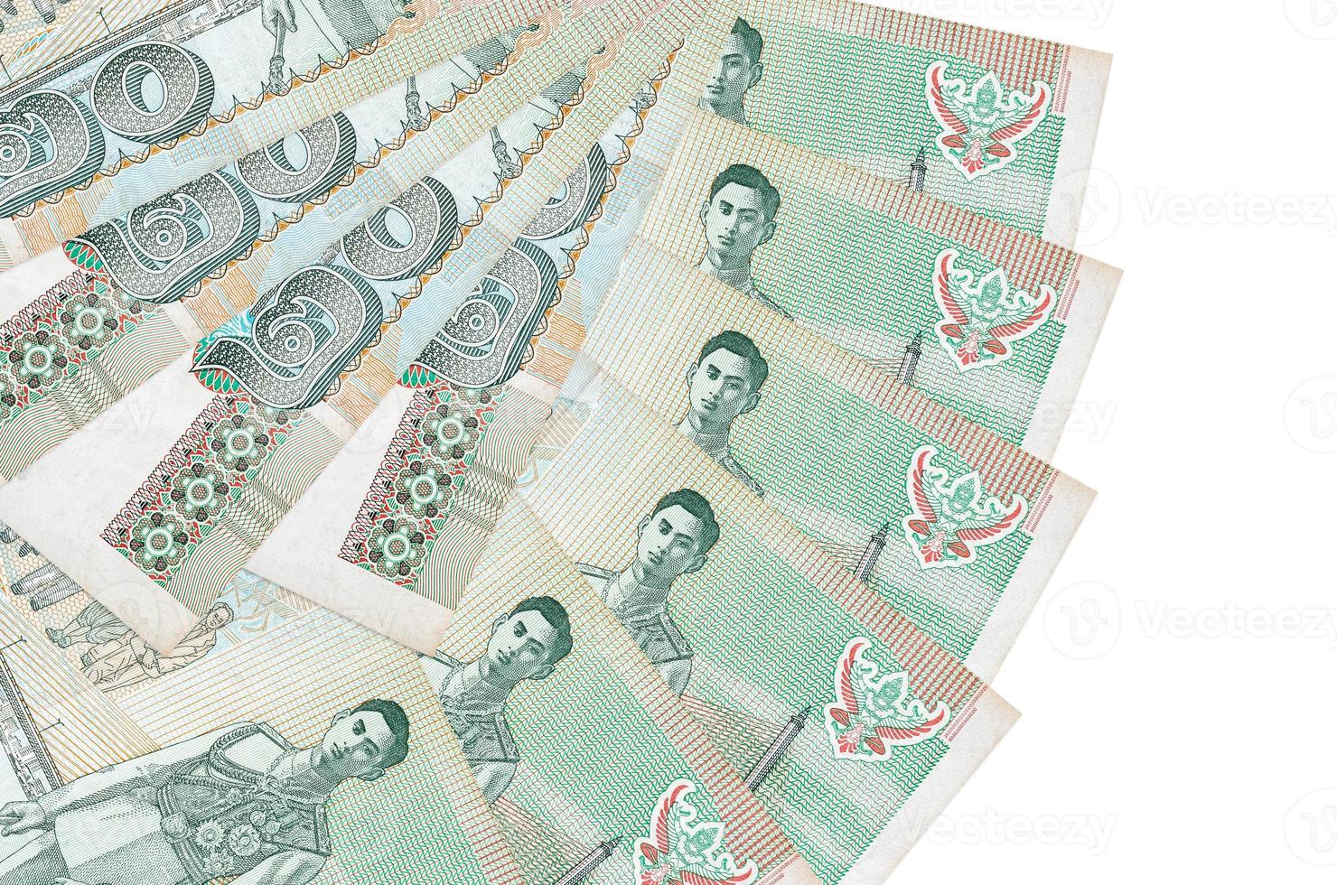 20 Thai Baht bills lies isolated on white background with copy space stacked in fan shape close up photo