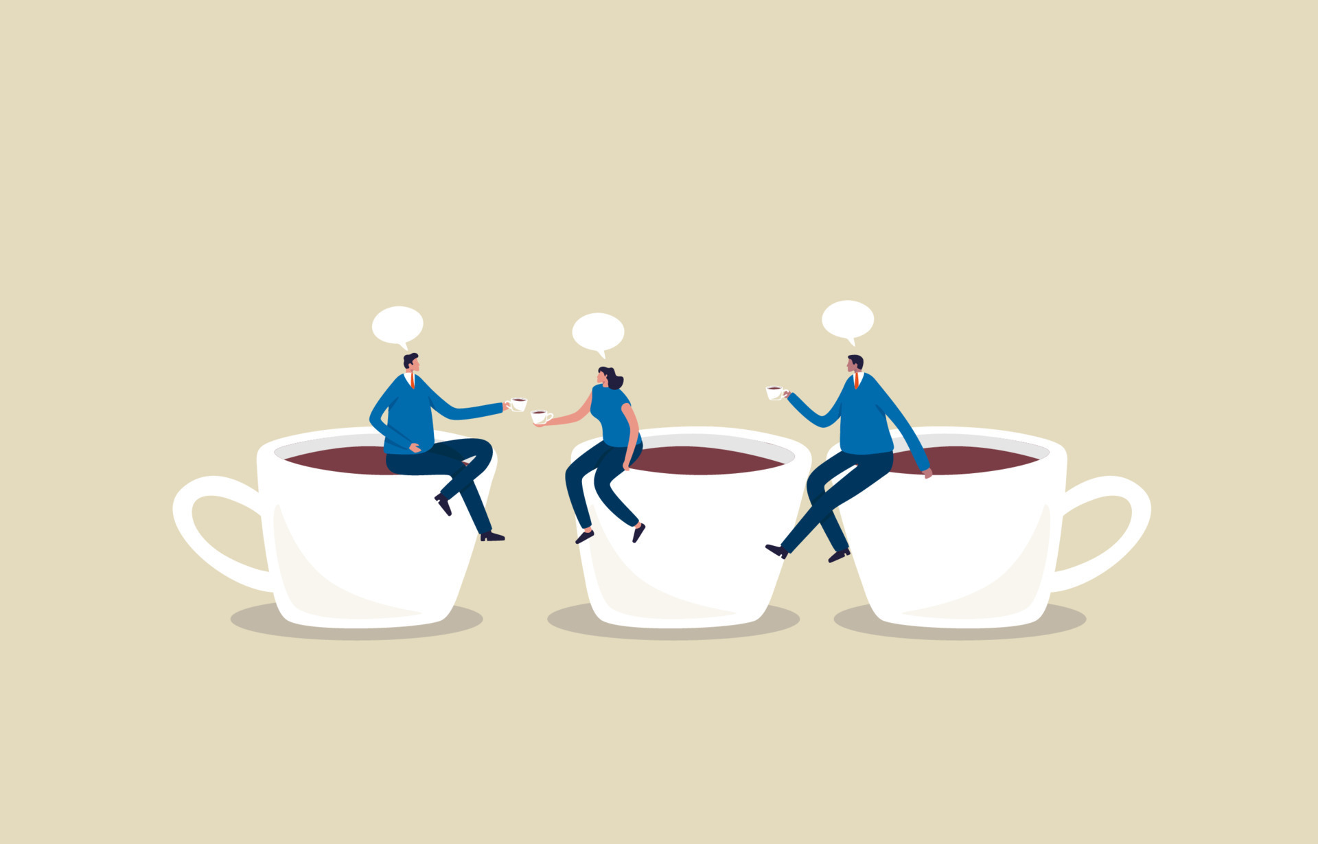 Coffee break. Brainstorm after the meeting. Businessman and female