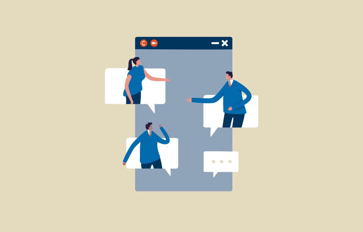 Online internet chat communication. Business team on connected screens. Illustration vector