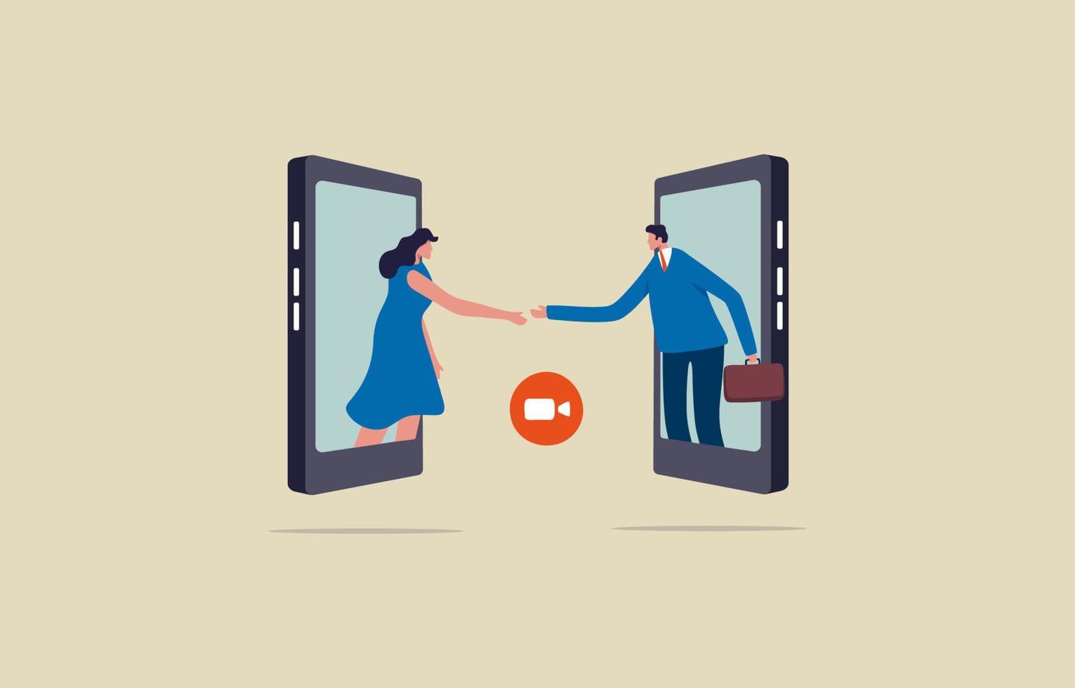 Business handshake. communication Business agreement. two businessman and woman handshake on connected screens. Illustration vector