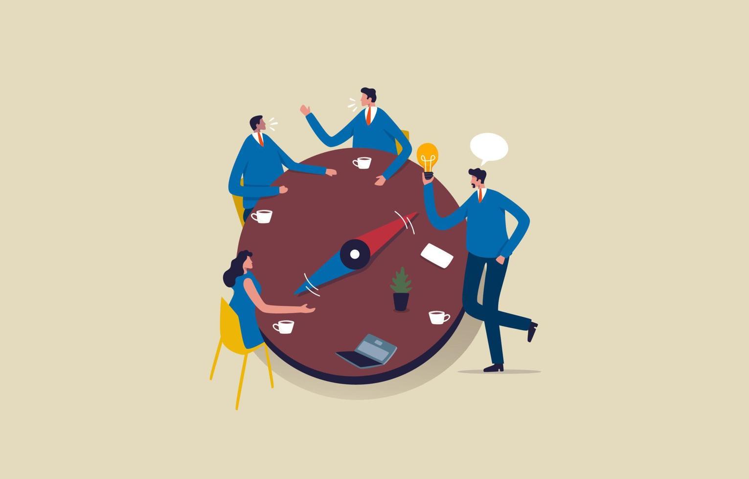 Direction of the business or organization. Business team in a meeting around a large compass. Illustration vector