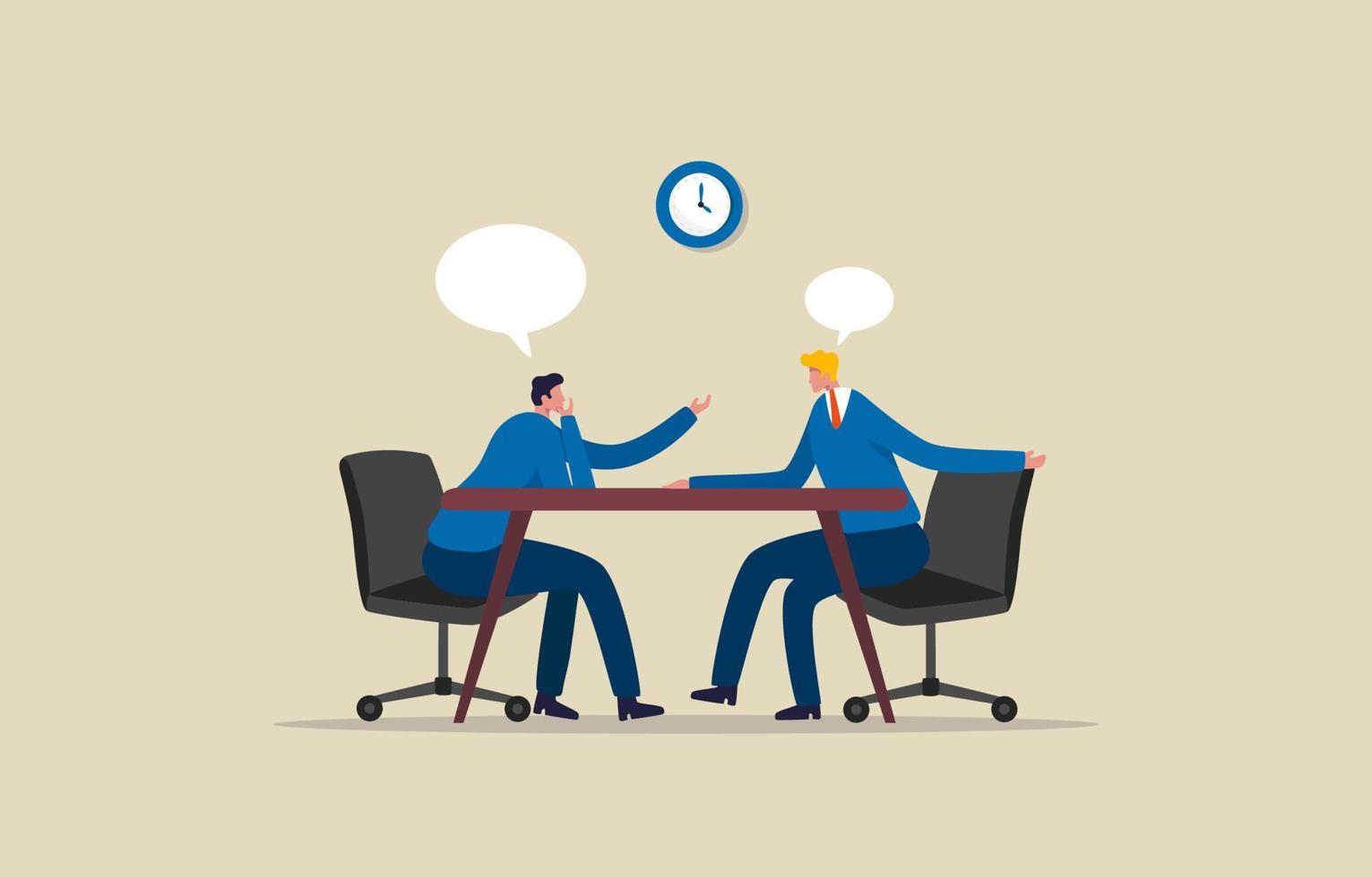 Sharing business ideas. Business meeting of two male office workers. Illustration vector