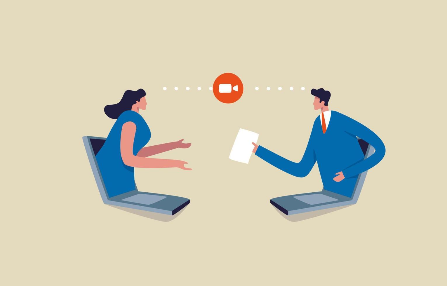 Business team doing virtual meeting. People on connected screens. businessman and woman online meeting. Illustration vector