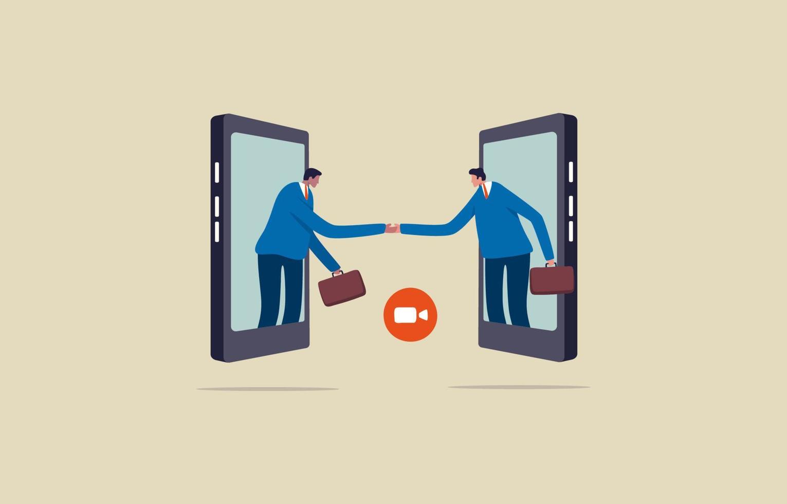 Business handshake. communication Business agreement. two businessman handshake on connected screens. Illustration vector