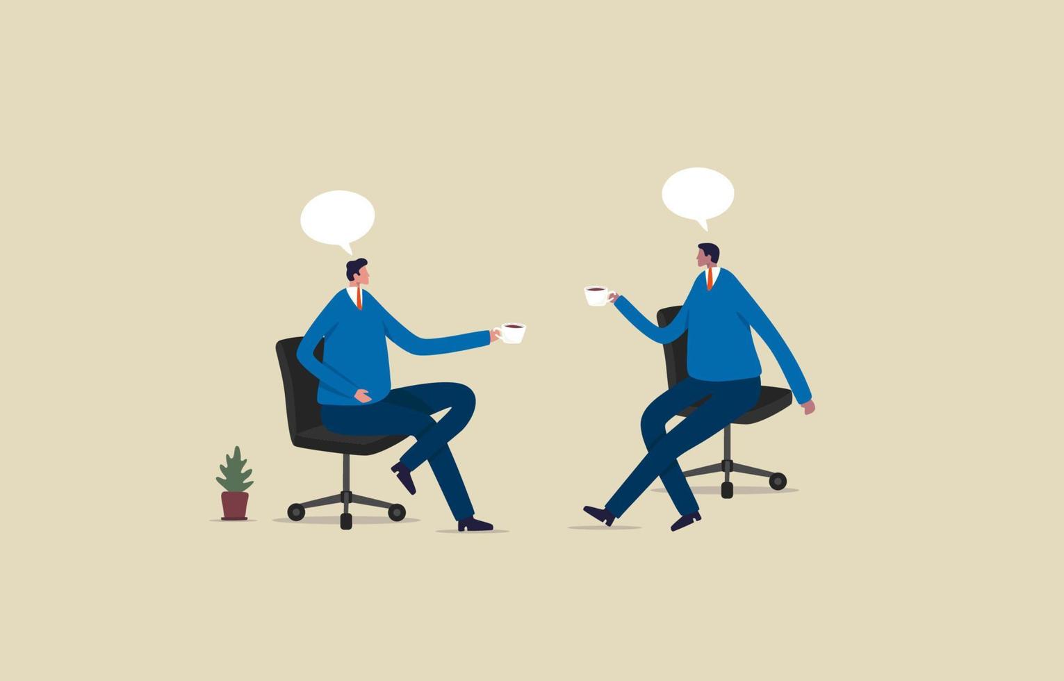 Coffee break business discussion. Two employee having coffee break.  Illustration vector