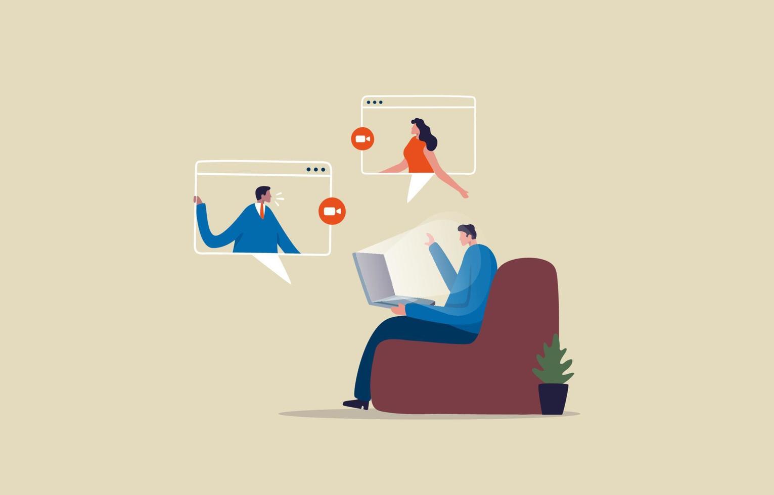 Stay and work from home. Video conference. Virtual meeting. Illustration vector