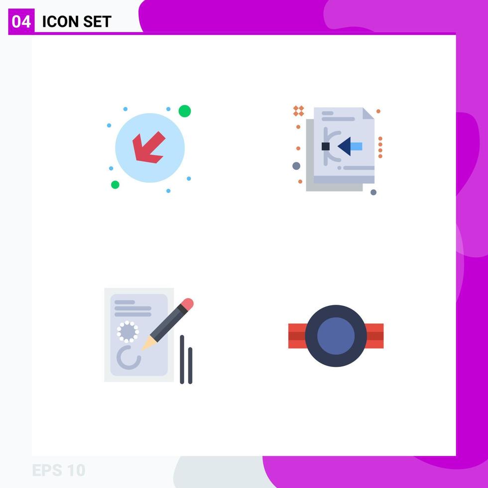 Group of 4 Flat Icons Signs and Symbols for arrow document bezier file drawing Editable Vector Design Elements