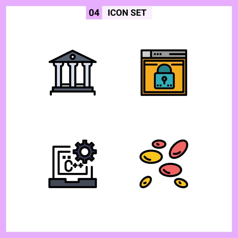 Set of 4 Modern UI Icons Symbols Signs for bank lock money web code Editable Vector Design Elements
