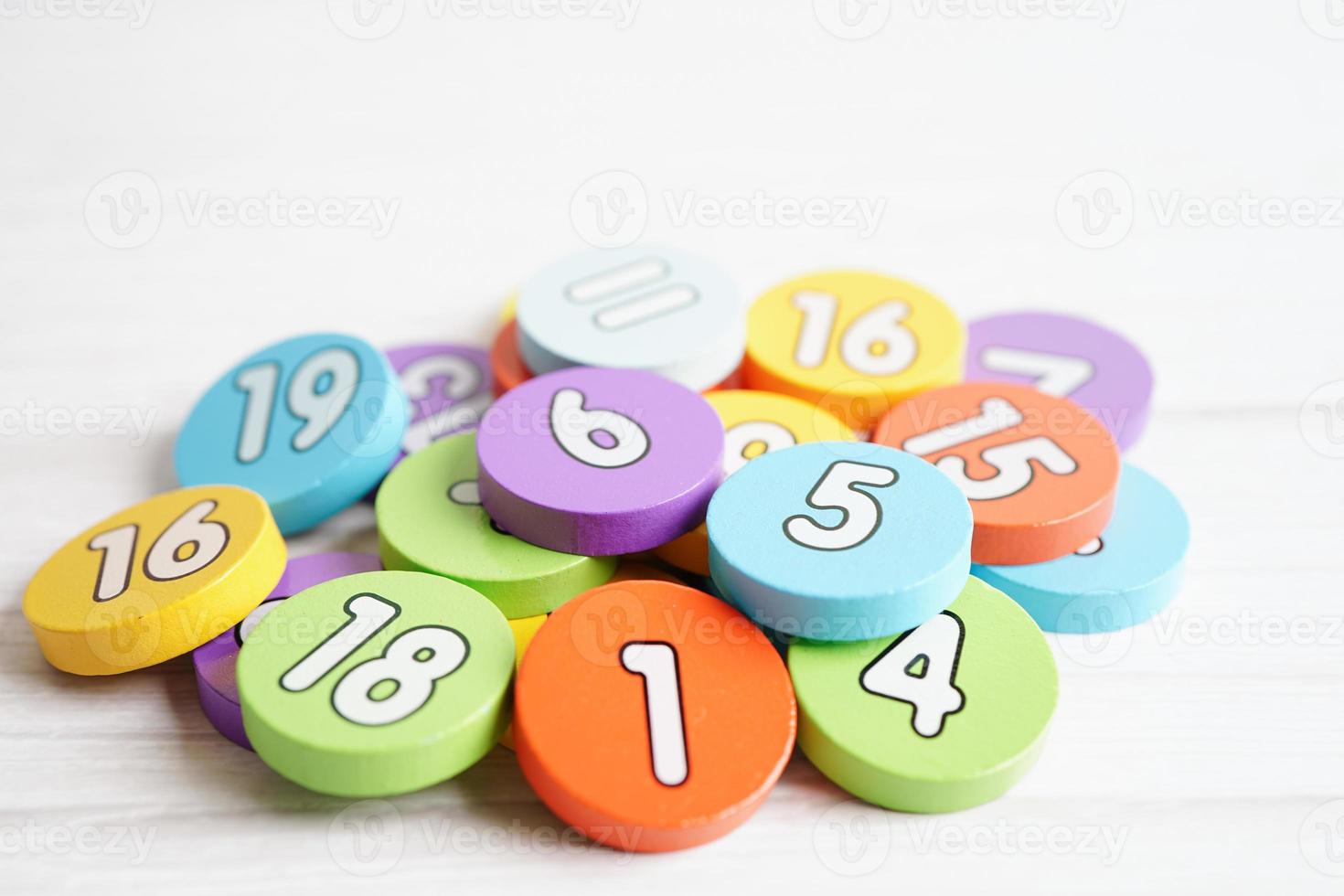 Number wood block cubes for learning Mathematic, education math concept. photo