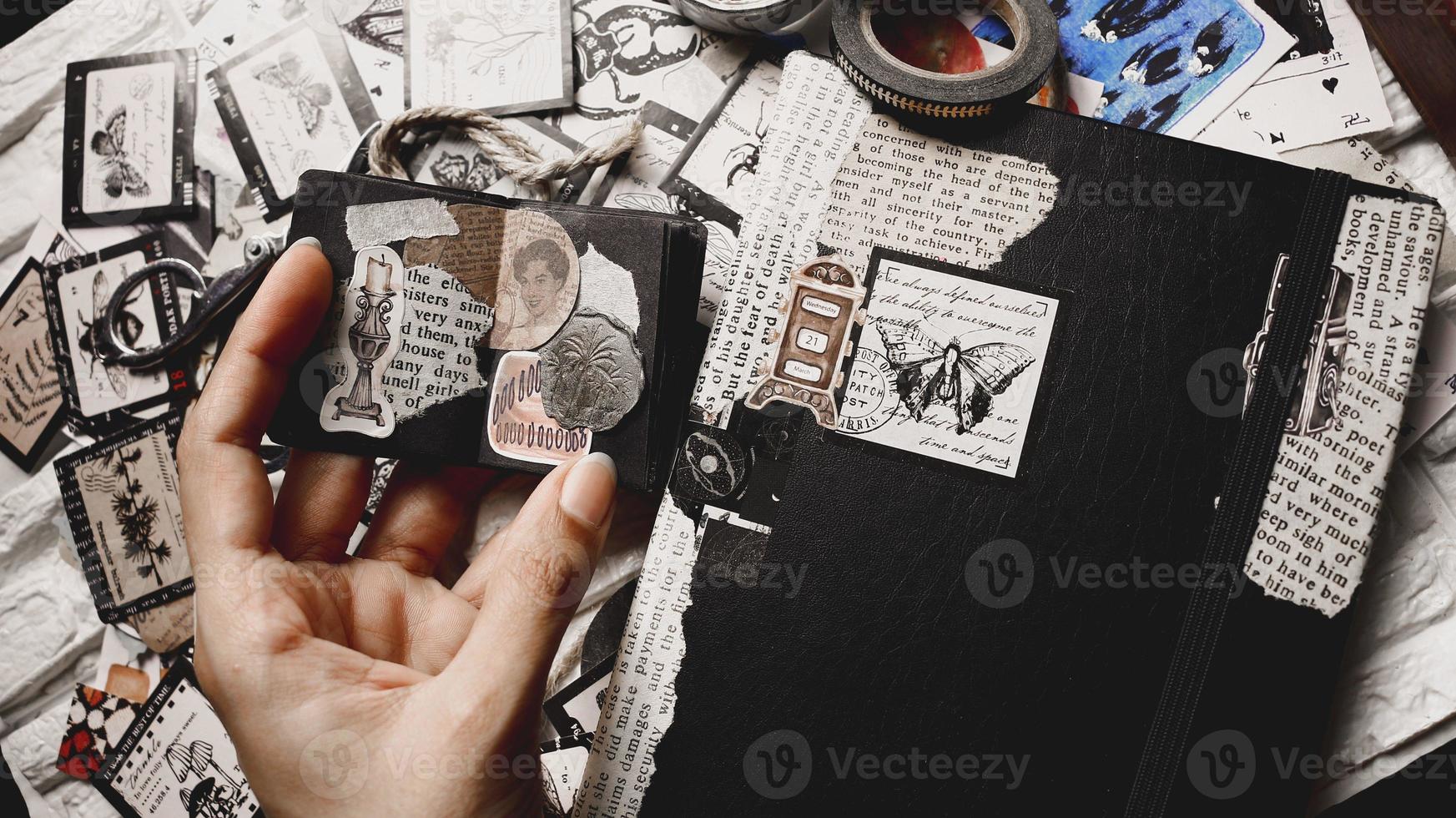 Scrapbook and Journal Stickers Scattered On A Desk photo