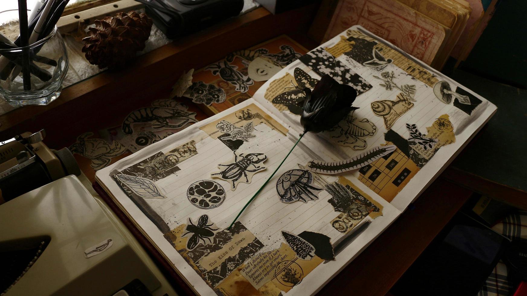 Vintage Desk Top Setting With Old Books And Typewriter photo