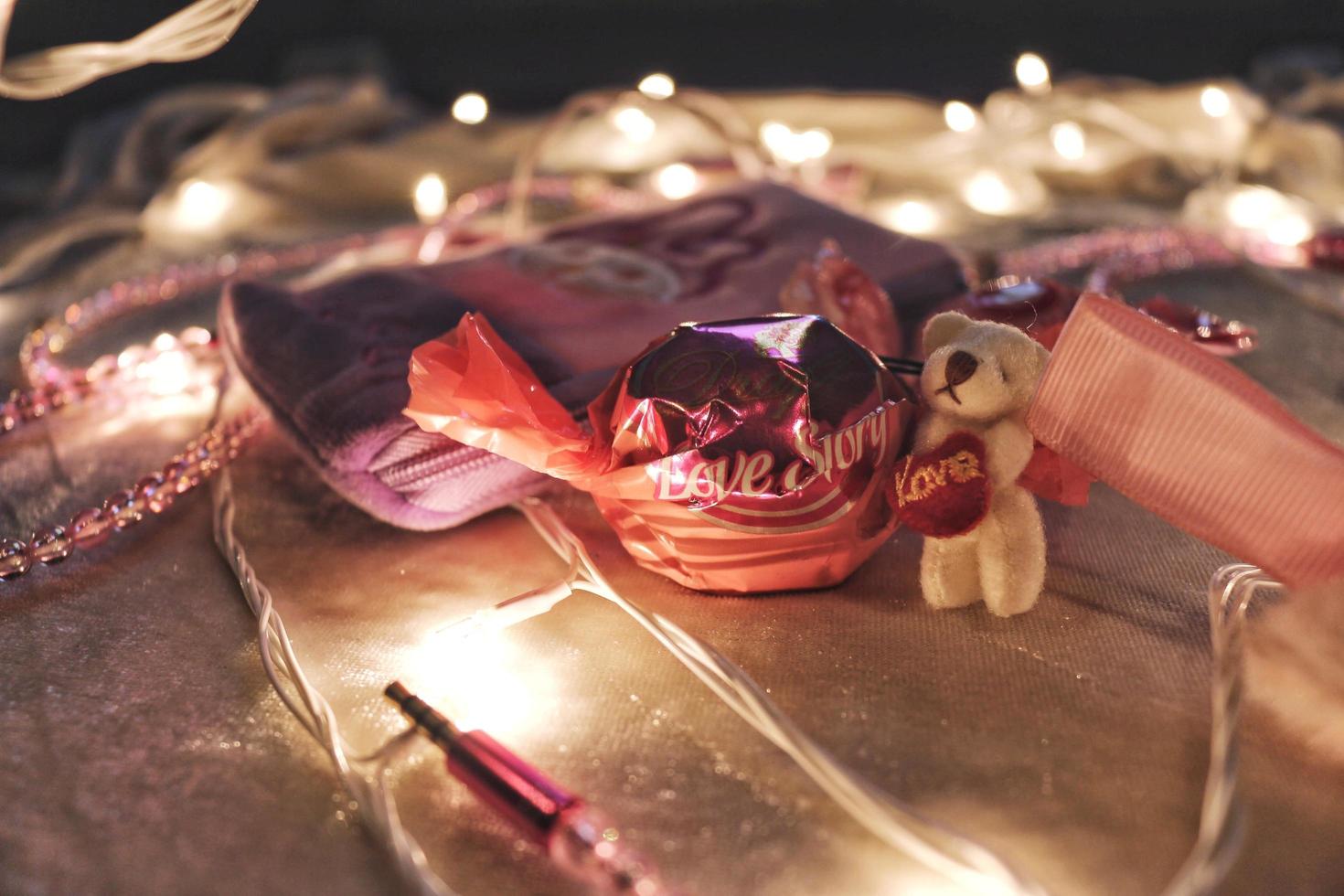 Presents Surrounded By Festive Ornamental Lights photo