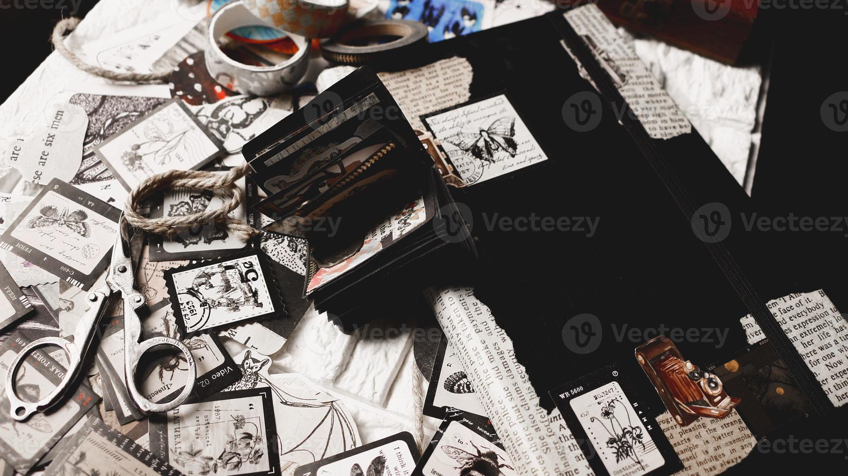 Scrapbook and Journal Stickers Scattered On A Desk photo