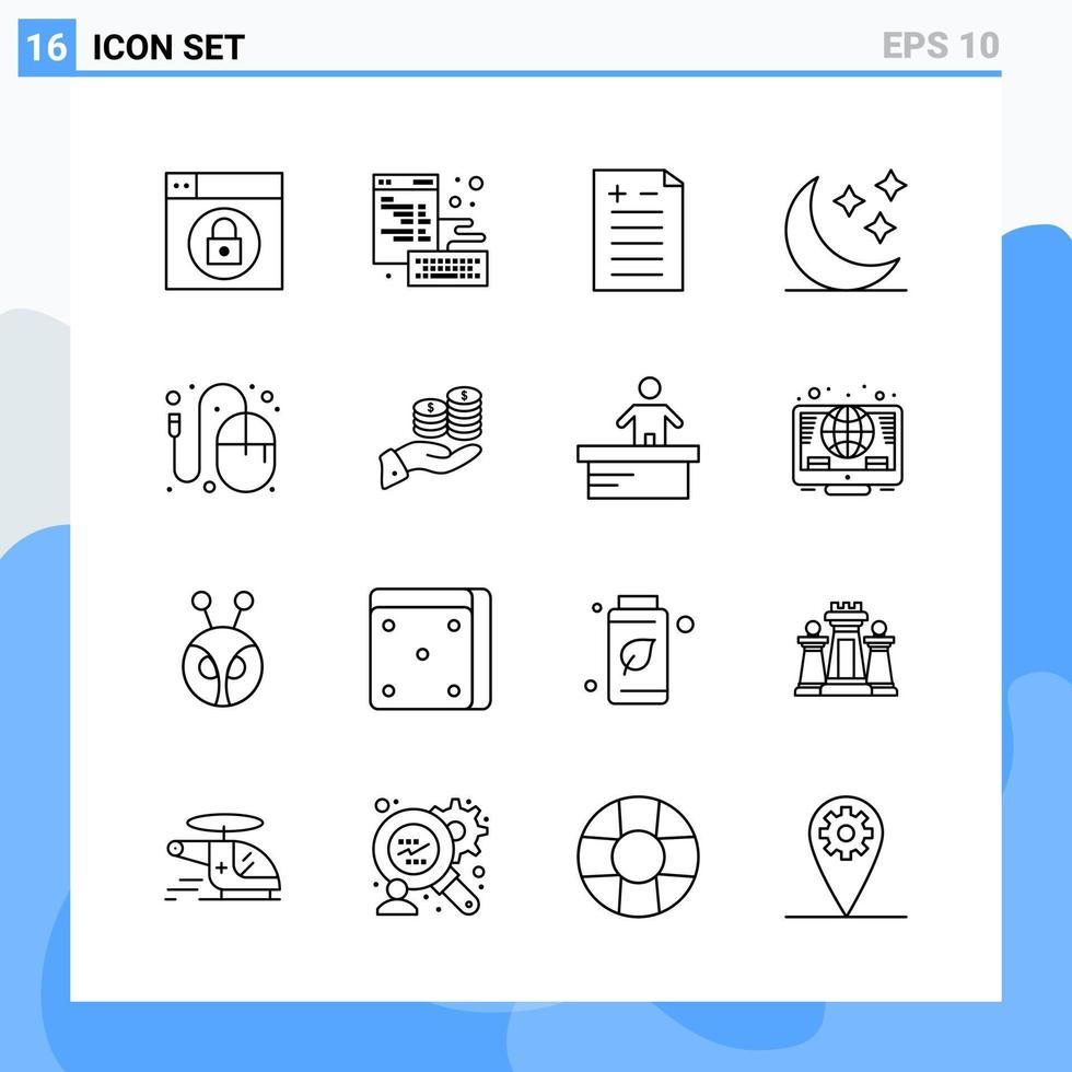 Modern 16 Line style icons. Outline Symbols for general use. Creative Line Icon Sign Isolated on White Background. 16 Icons Pack. vector