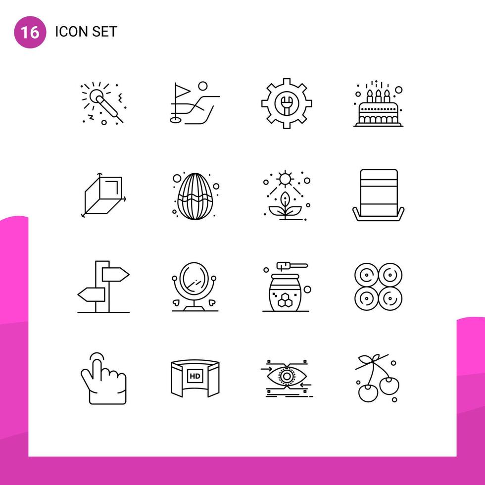 paquete de contorno de 16 símbolos universales de configuración de caja de diseño elementos de diseño vectorial editables para niños vector