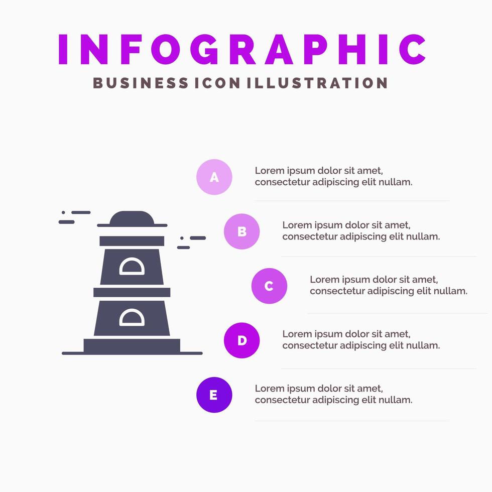 Observatory Tower Watchtower Solid Icon Infographics 5 Steps Presentation Background vector