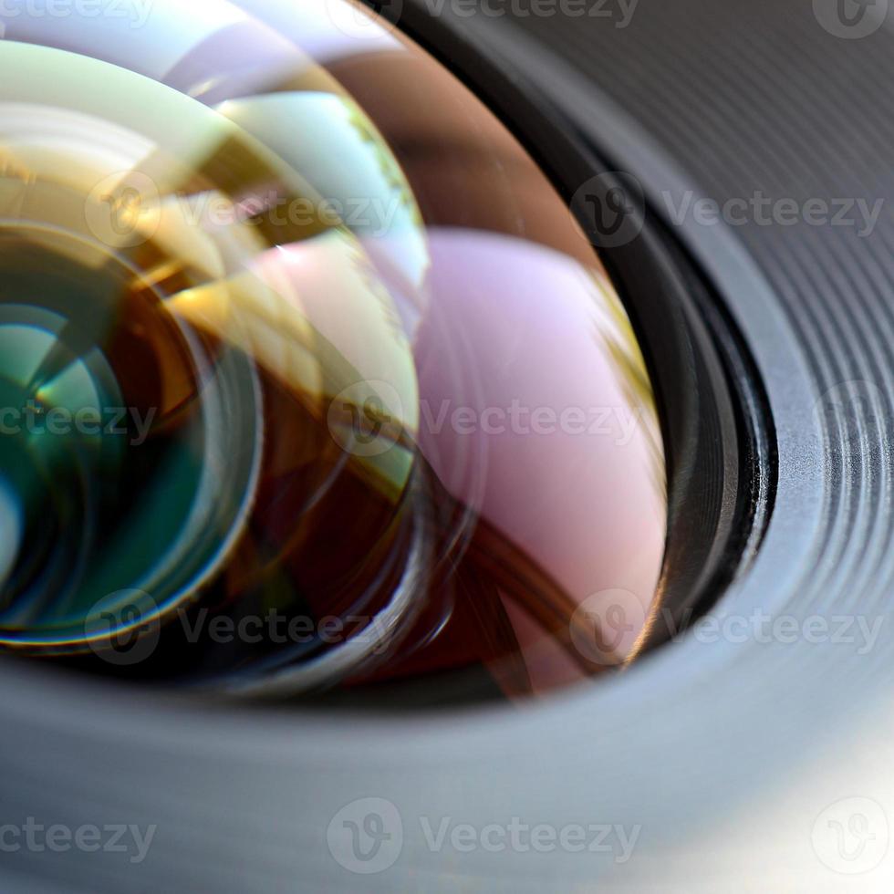 Photo Camera lens close up macro view. Concept of photographer or camera man job