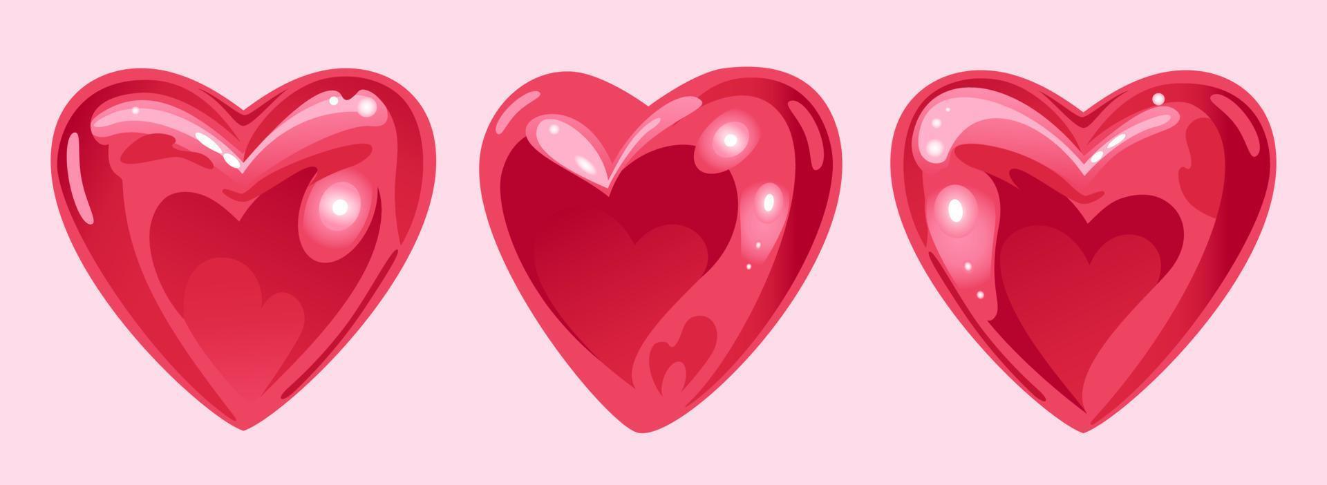 día de San Valentín. un conjunto de globos brillantes y realistas en forma de corazón. linda ilustración para bodas, elementos de diseño, estampados de tela vector