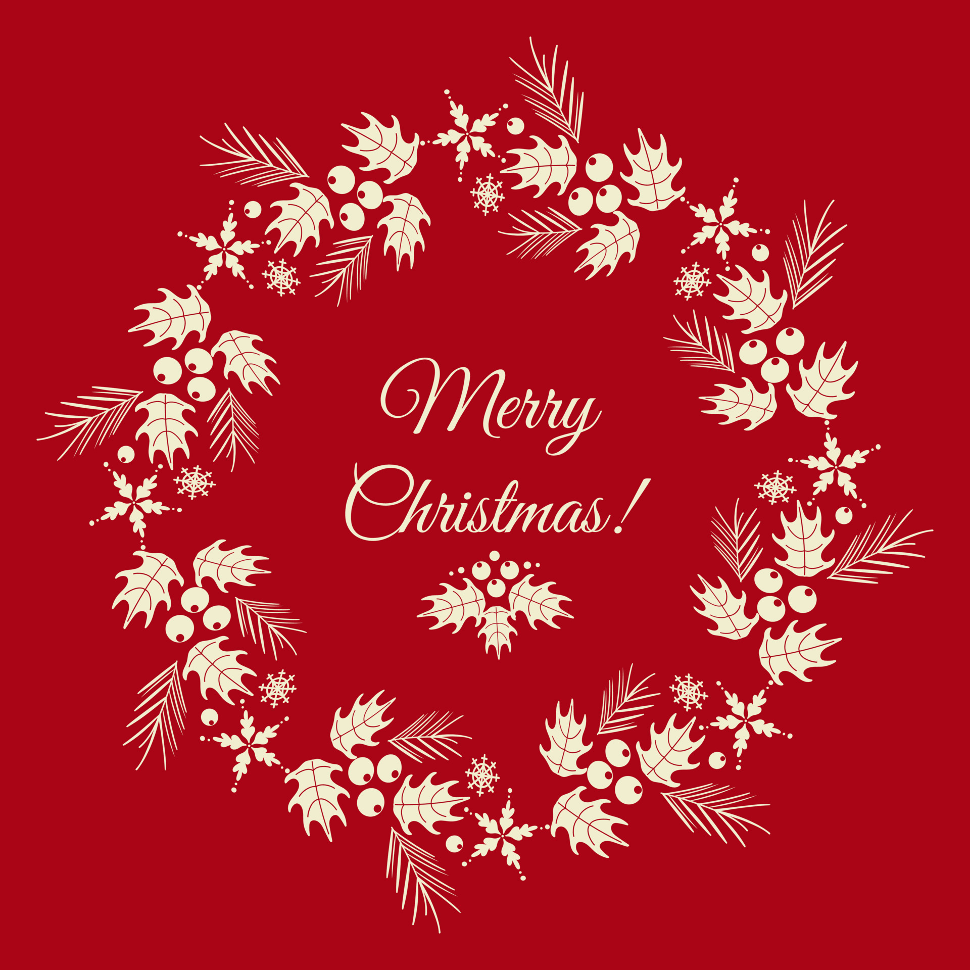 Merry Christmas. Round vintage frame made of snowflakes, holly and