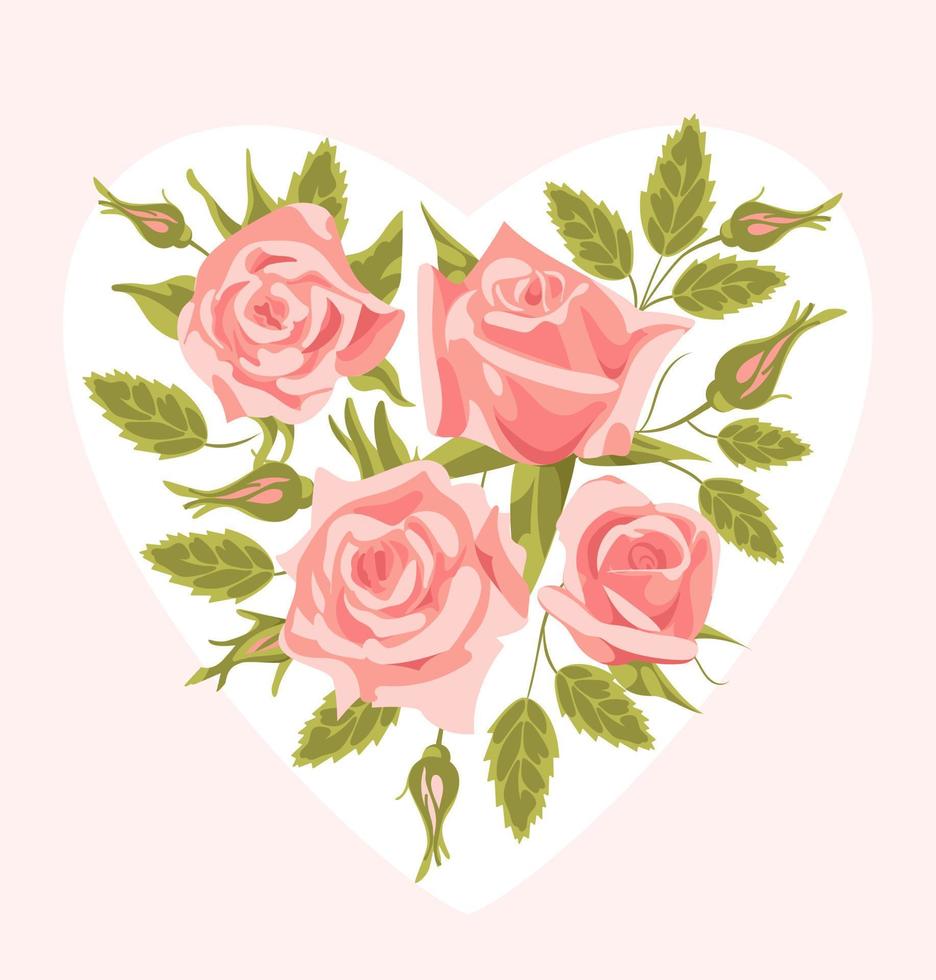 un ramo de flores rosas en forma de corazón. estilo realista, rosas, vintage. para el día de san valentín, bodas, elementos de diseño, estampados en tela vector