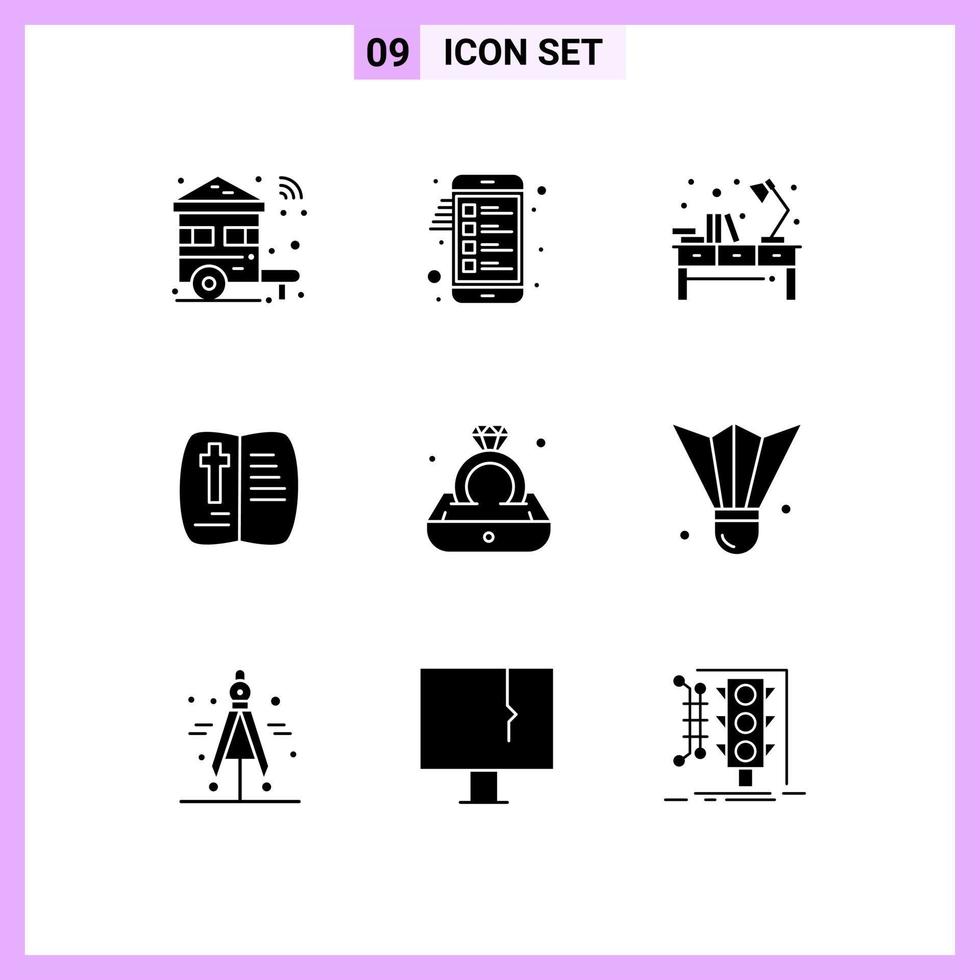 Pictogram Set of 9 Simple Solid Glyphs of nature open list book office Editable Vector Design Elements