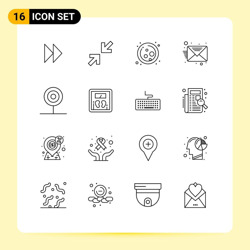 Outline Pack of 16 Universal Symbols of food drink molecule candy inbox Editable Vector Design Elements
