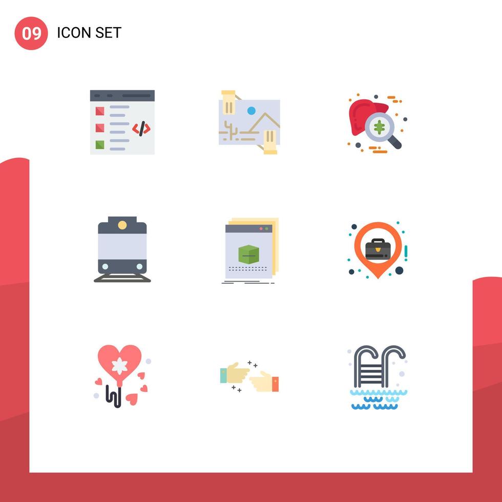 Group of 9 Flat Colors Signs and Symbols for software railway image virus organ Editable Vector Design Elements