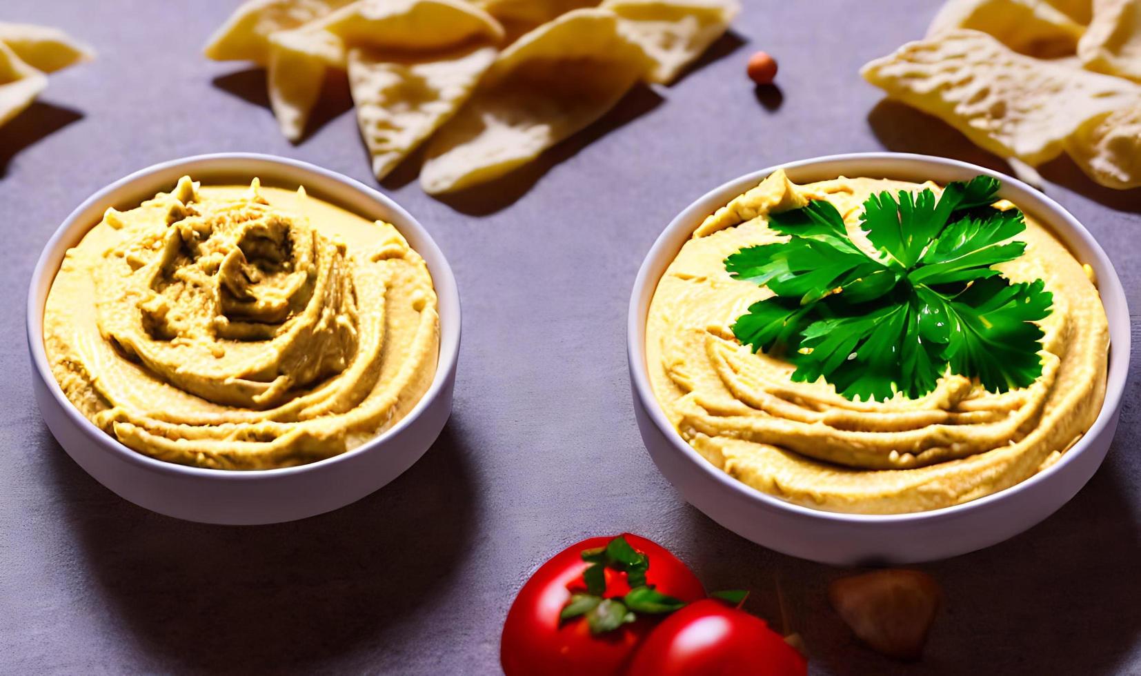 Healthy food. Traditional freshly made organic hummus. photo