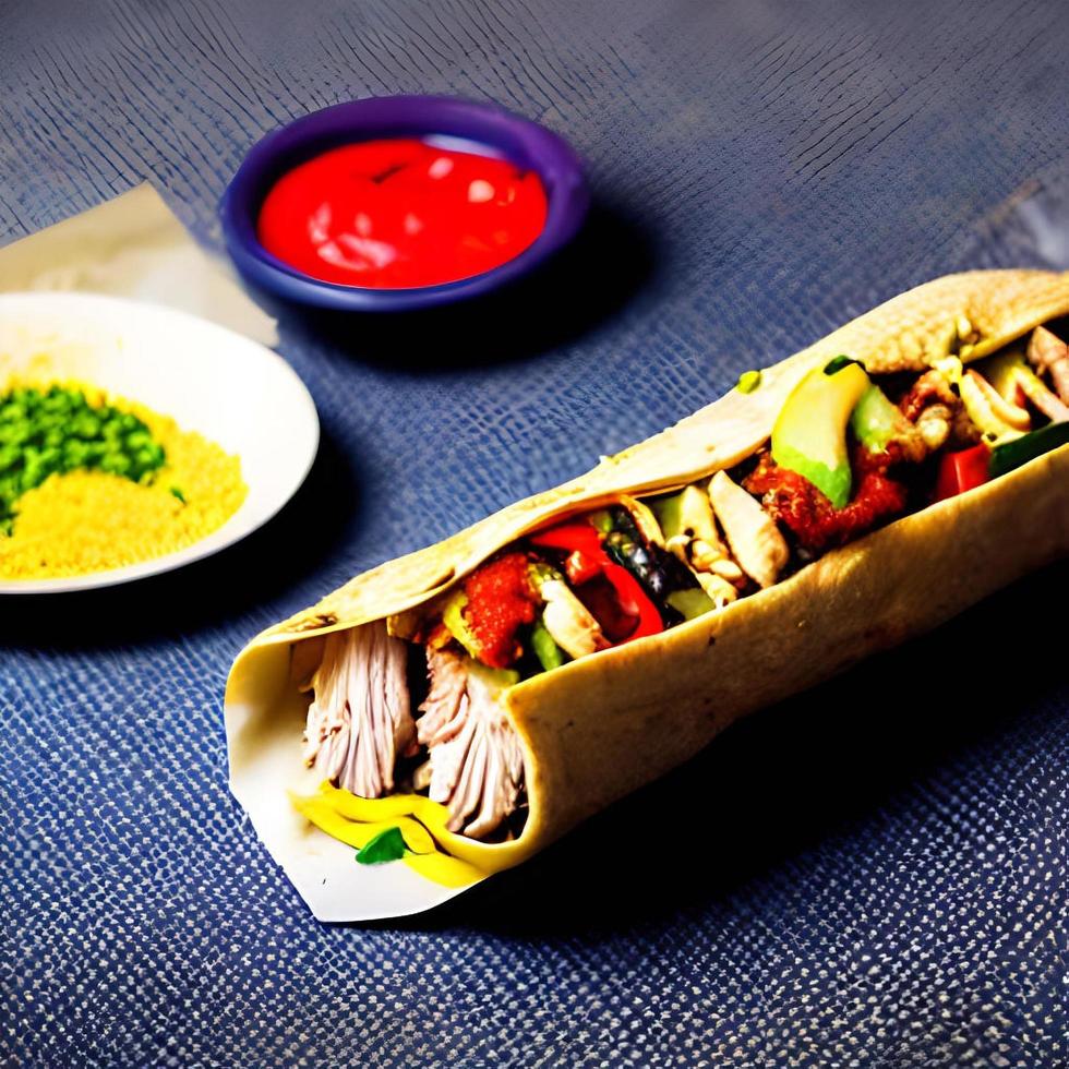 Shawarma. Doner kebab, fresh vegetables and meat. Kebab sandwich close up. photo