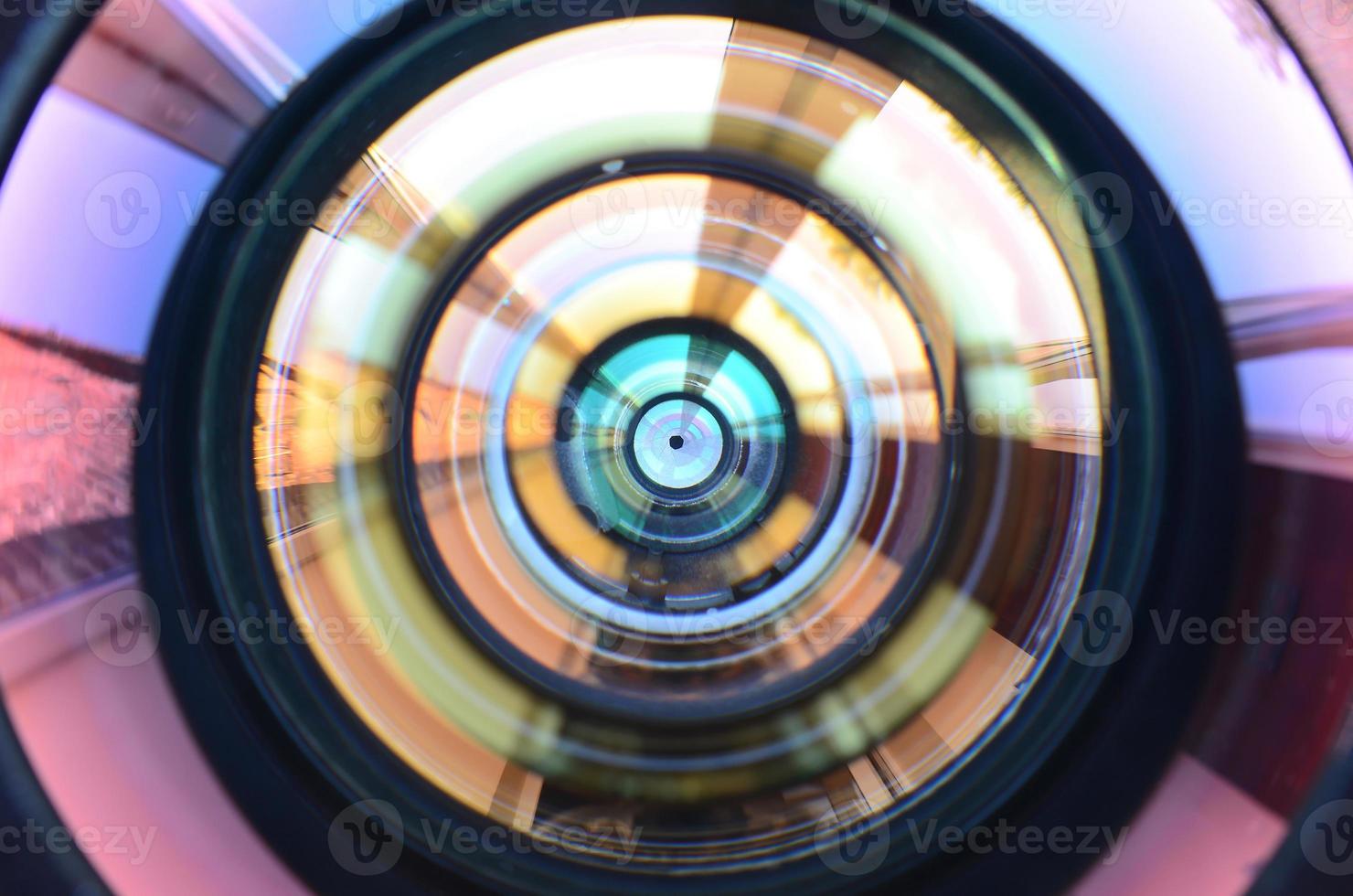 Photo Camera lens close up macro view. Concept of photographer or camera man job