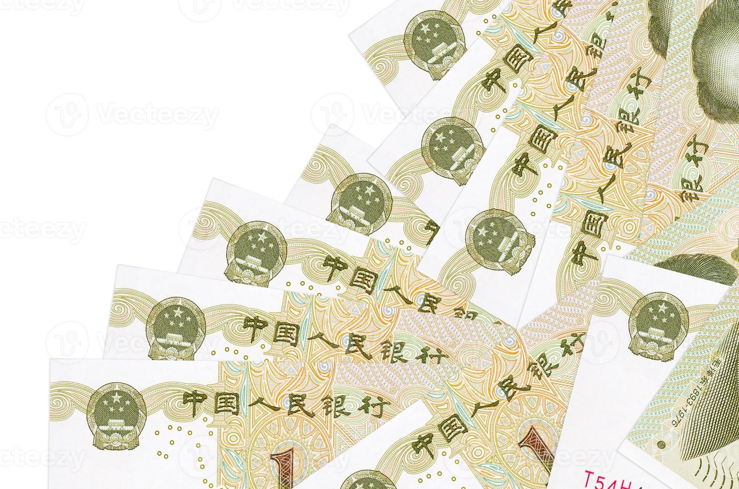 1 Chinese yuan bills lies in different order isolated on white. Local banking or money making concept photo