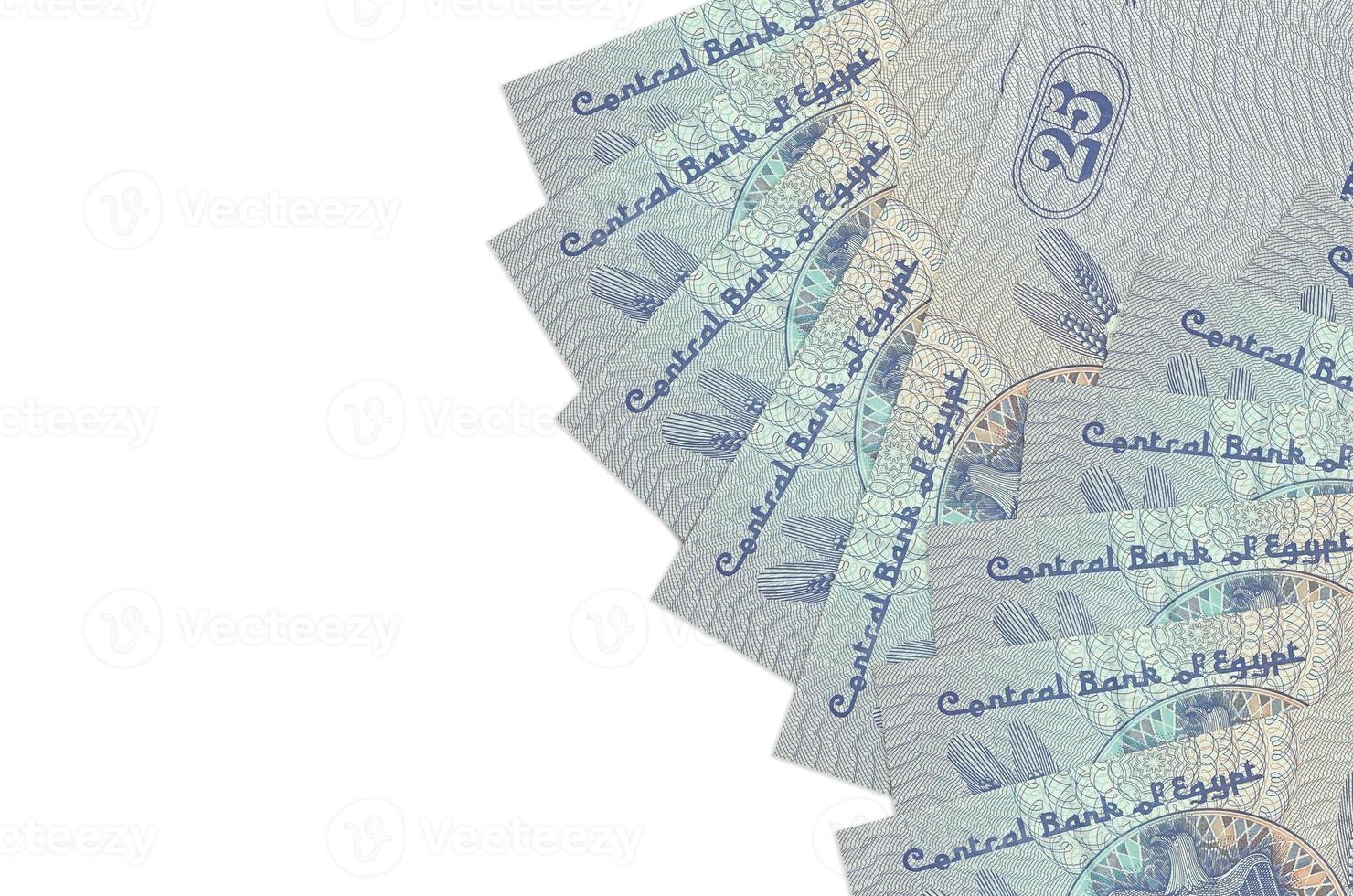 25 Egyptian piastres bills lies isolated on white background with copy space. Rich life conceptual background photo