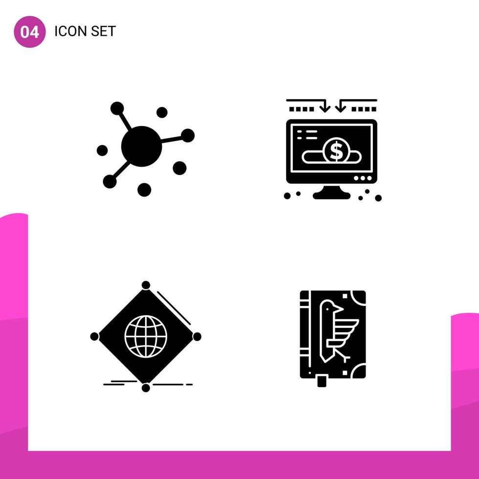 Glyph Icon set. Pack of 4 Solid Icons isolated on White Background for responsive Website Design Print and Mobile Applications. vector