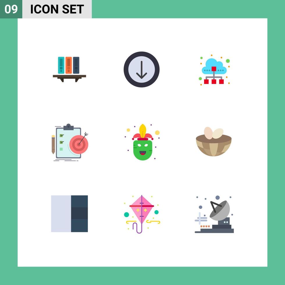 Mobile Interface Flat Color Set of 9 Pictograms of analytics goals down cloud technology Editable Vector Design Elements