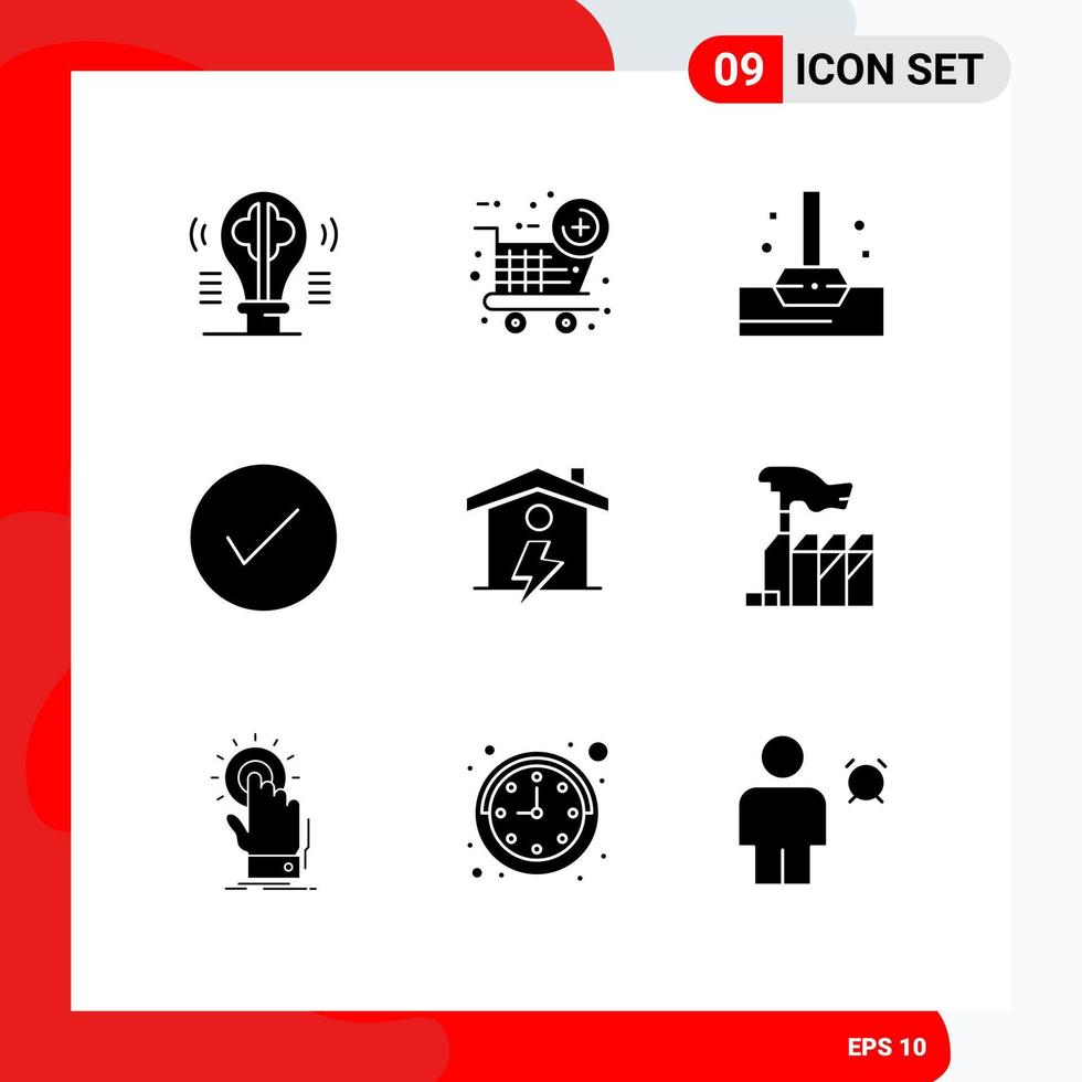 9 Creative Icons Modern Signs and Symbols of house tick mop okay arrows Editable Vector Design Elements