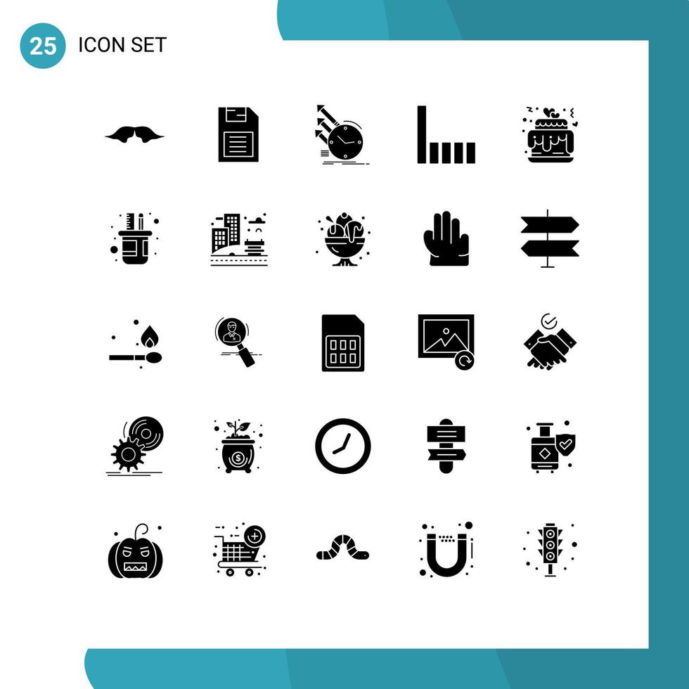 Pictogram Set of 25 Simple Solid Glyphs of signal connection sd card research of Editable Vector Design Elements