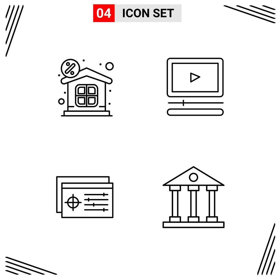 Estilo de línea de 4 iconos. símbolos de esquema creativos basados en cuadrículas para el diseño de sitios web. signos de icono de línea simple aislados en fondo blanco. 4 conjunto de iconos. vector