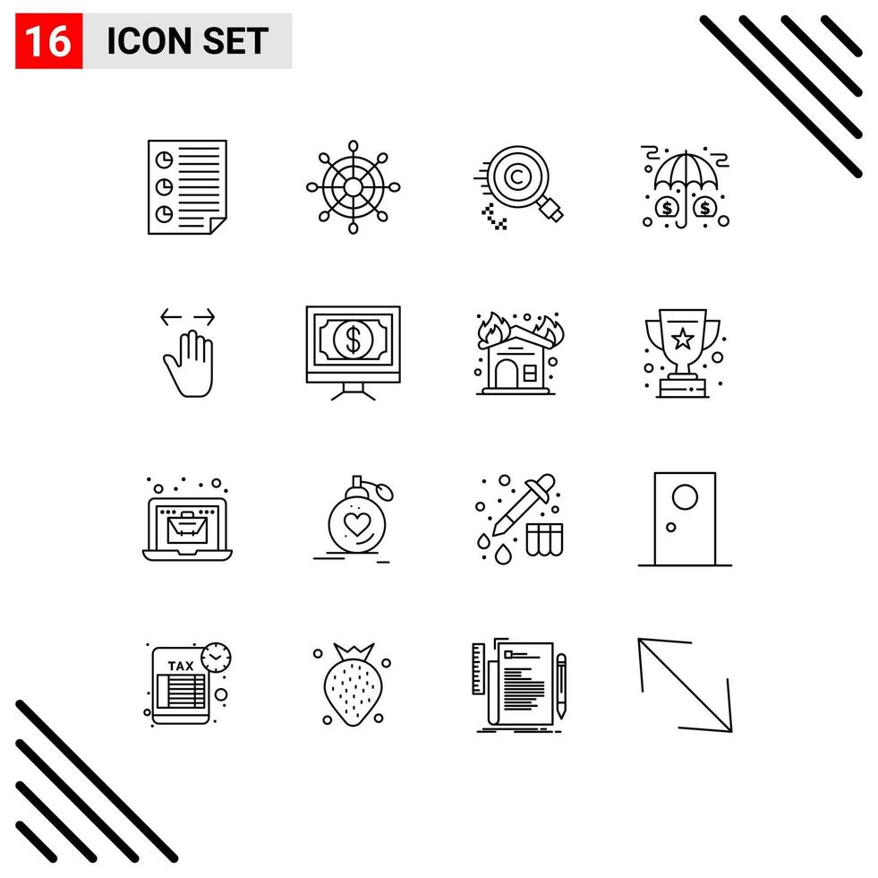 16 Universal Outlines Set for Web and Mobile Applications protection investment content insurance property Editable Vector Design Elements
