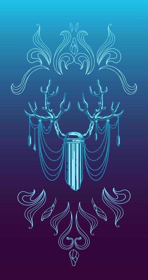 astas de ciervo, cristal, motivos florales, fases de la luna. ilustración vectorial en estilo boho. halloween, magia, brujería, astrología, misticismo. para logo, carteles, tarjetas, pancartas, impresión de tela. vector