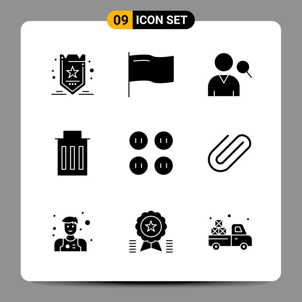 9 signos de símbolos de glifo de paquete de iconos negros para diseños receptivos sobre fondo blanco. 9 iconos establecidos. vector