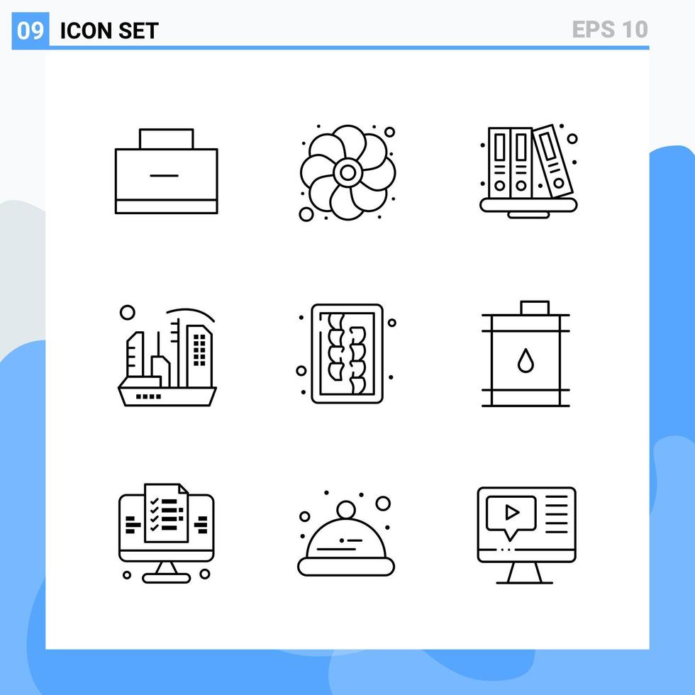 Modern 9 Line style icons. Outline Symbols for general use. Creative Line Icon Sign Isolated on White Background. 9 Icons Pack. vector