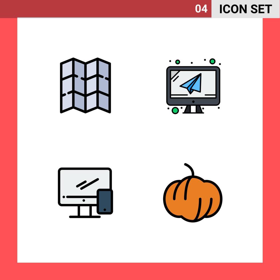 grupo de símbolos de icono universal de 4 colores planos de línea de llenado modernos de elementos de diseño de vector editable móvil de correo de computadora de dispositivo de mapa